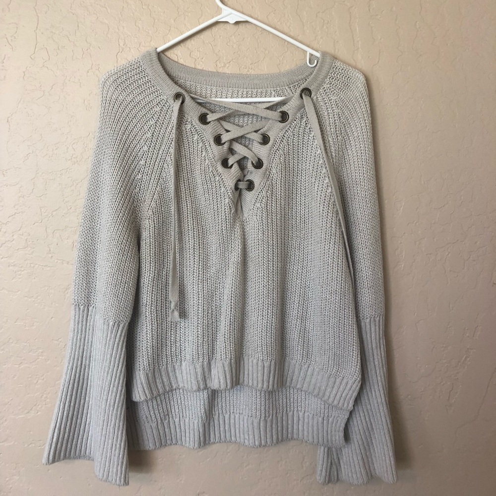 Lace up bell sleeve sweater
